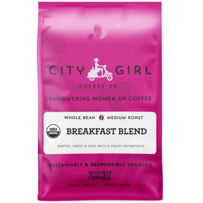 City Girl Organic Breakfast Blend Whole Bean Coffee 12oz (Medium Roast)
