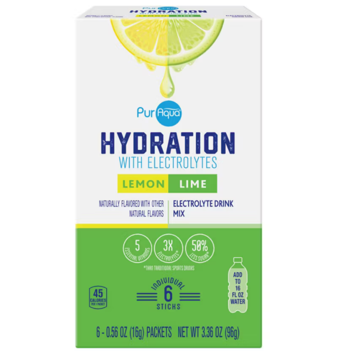 PurAqua Hydration with Electrolytes 3.36oz 6-Sticks (Lemon Lime)