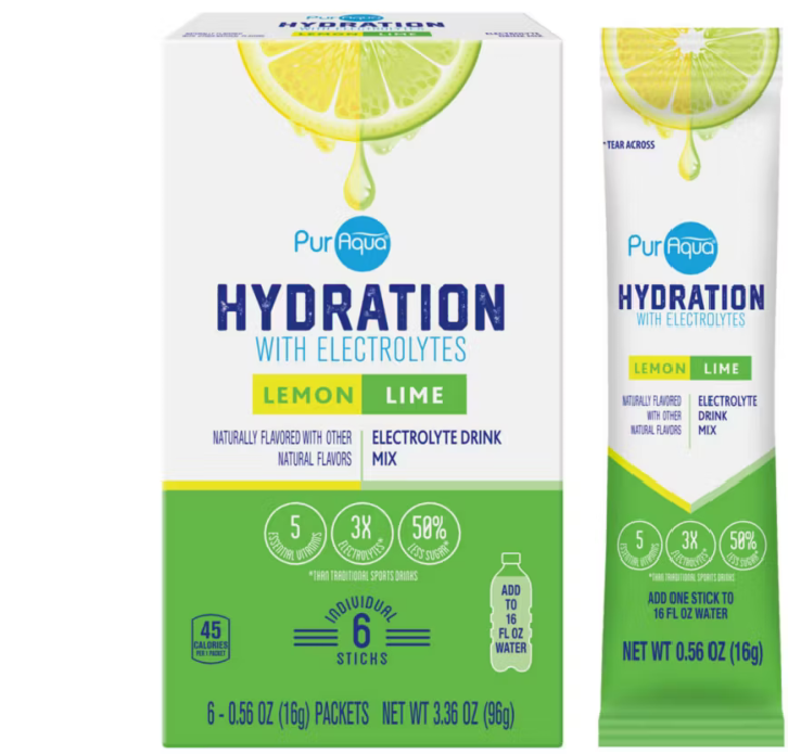 PurAqua Hydration with Electrolytes 3.36oz 6-Sticks (Lemon Lime)