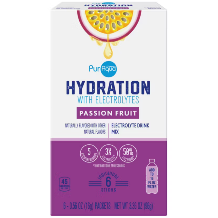 PurAqua Hydration with Electrolytes 3.36oz 6-Sticks (Passion Fruit)