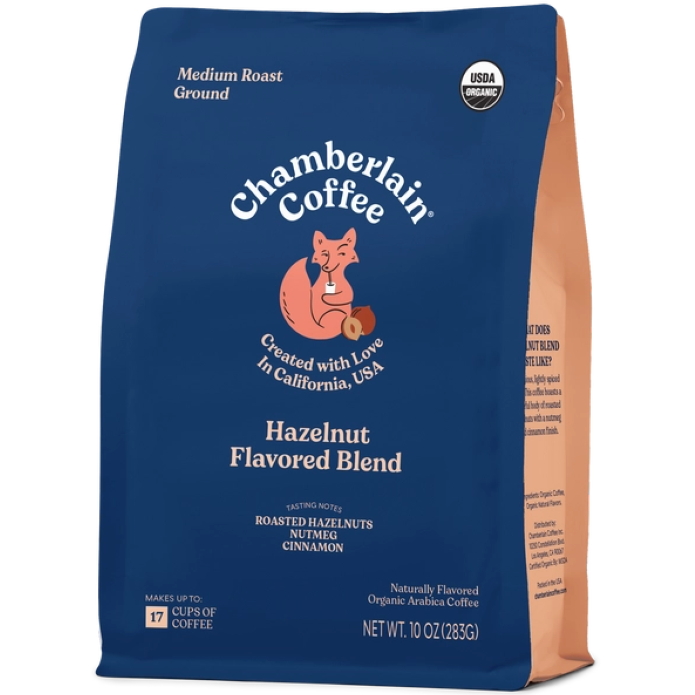 Chamberlain Organic HAZELNUT Flavored Ground Blend Coffee 10oz (Medium Roast)