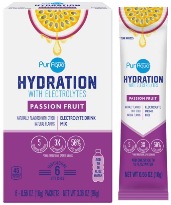PurAqua Hydration with Electrolytes 3.36oz 6-Sticks (Passion Fruit)